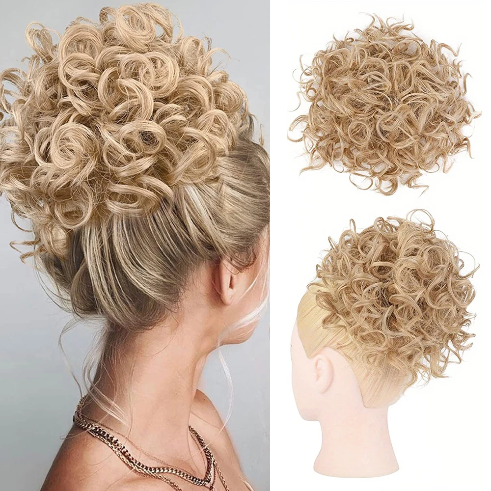 

Synthetic Messy Hair Bun Hairpiece Extension Loose Wave Large Curly Hair Bun Scrunchie Short Drawstring Ponytail For Women