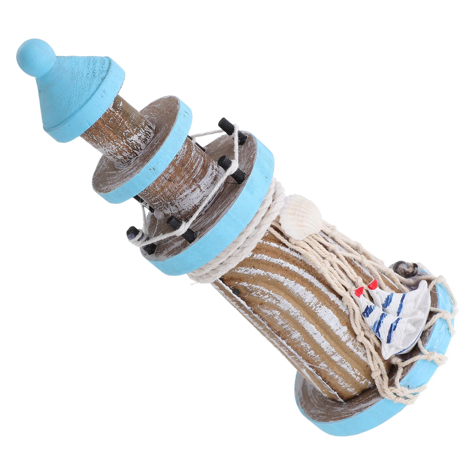 

7.5" Mediterranean Style Lighthouse Vintage Wooden Mini Lighthouse Ornament For Home Decor Tabletop Nautical Ocean Theme