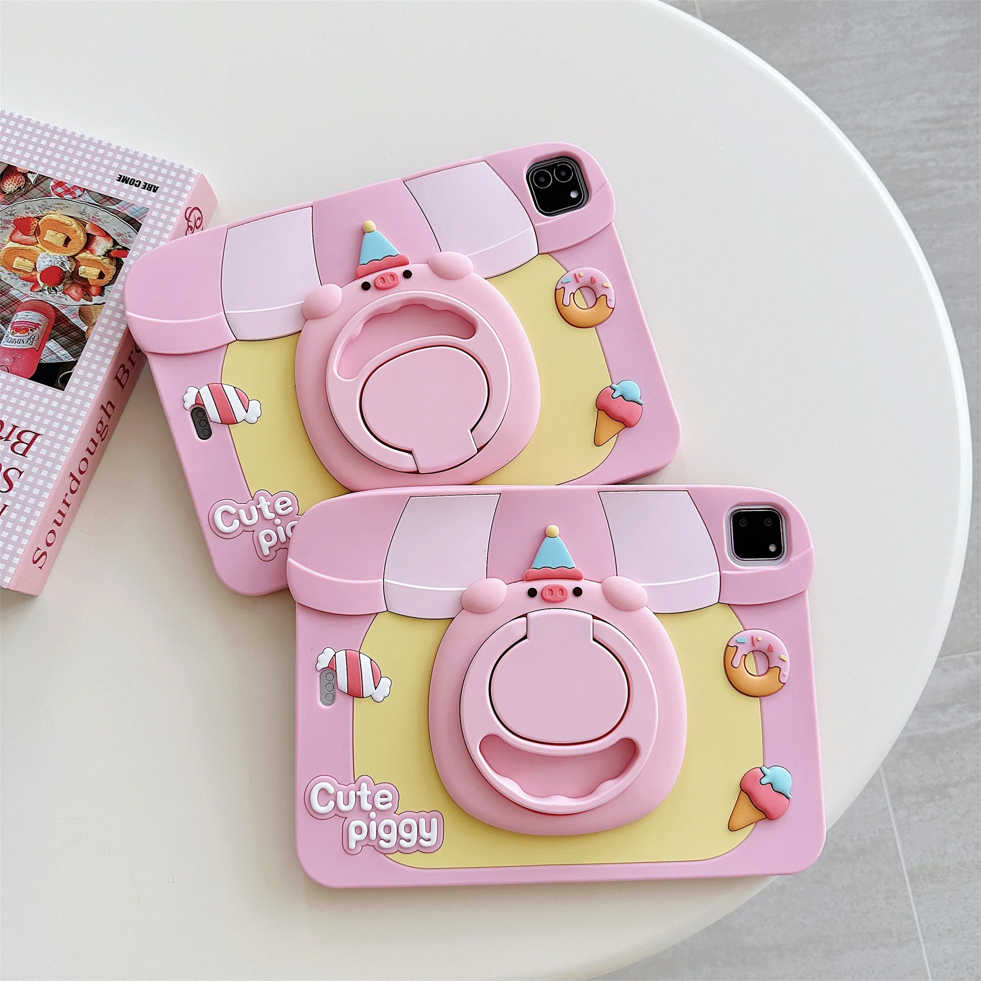 

Cute Piggy Silicone Case For iPad Pro11 Air 11 10 9 8 7th 10.2 Air4 5 10.9inch Kids Tablet Cover Rotating Stand Shockproof Funda