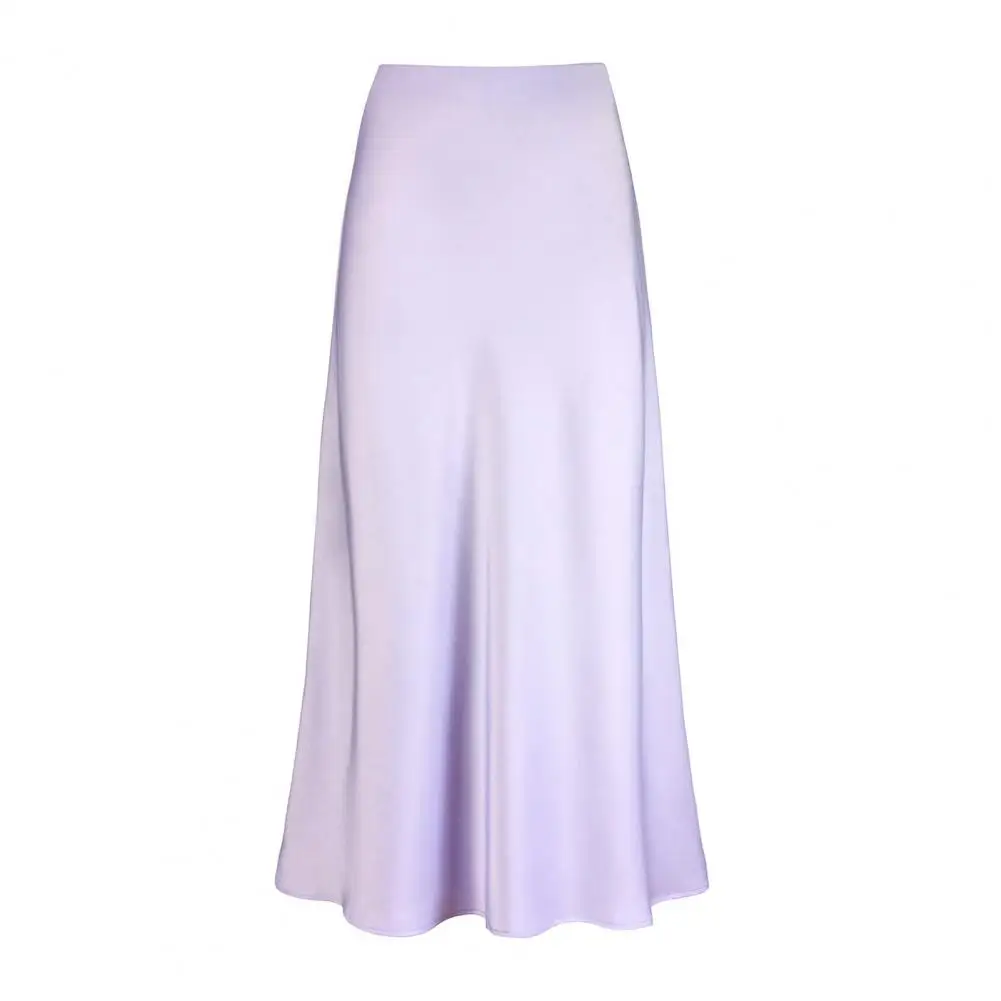 Smooth Satin Skirt Women Spring Summer High Waist Silky Texture Maxi Skirt Solid Color Fishtail Long Skirt