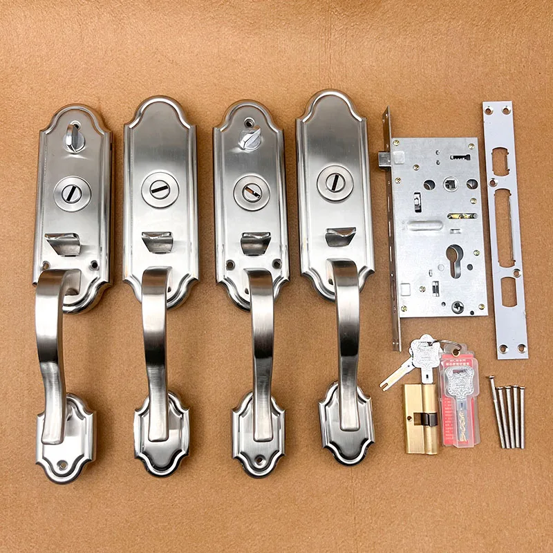 Old Style Press Lock Stainless Steel Aluminum Alloy Door Lock Anti-Theft Door Lock Universal Large Handle Hardware Accessories