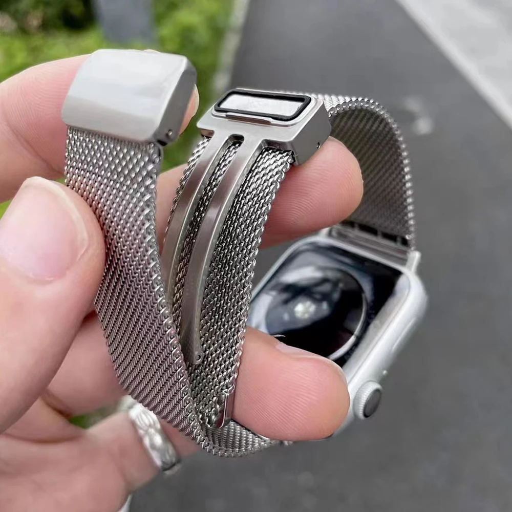 Correa de malla de bucle para Apple Watch Ultra 2 1 banda 49mm 45mm 44mm 42mm 41mm 40mm 38mm pulsera de acero inoxidable iWatch SE 9 8 7 6 5 4