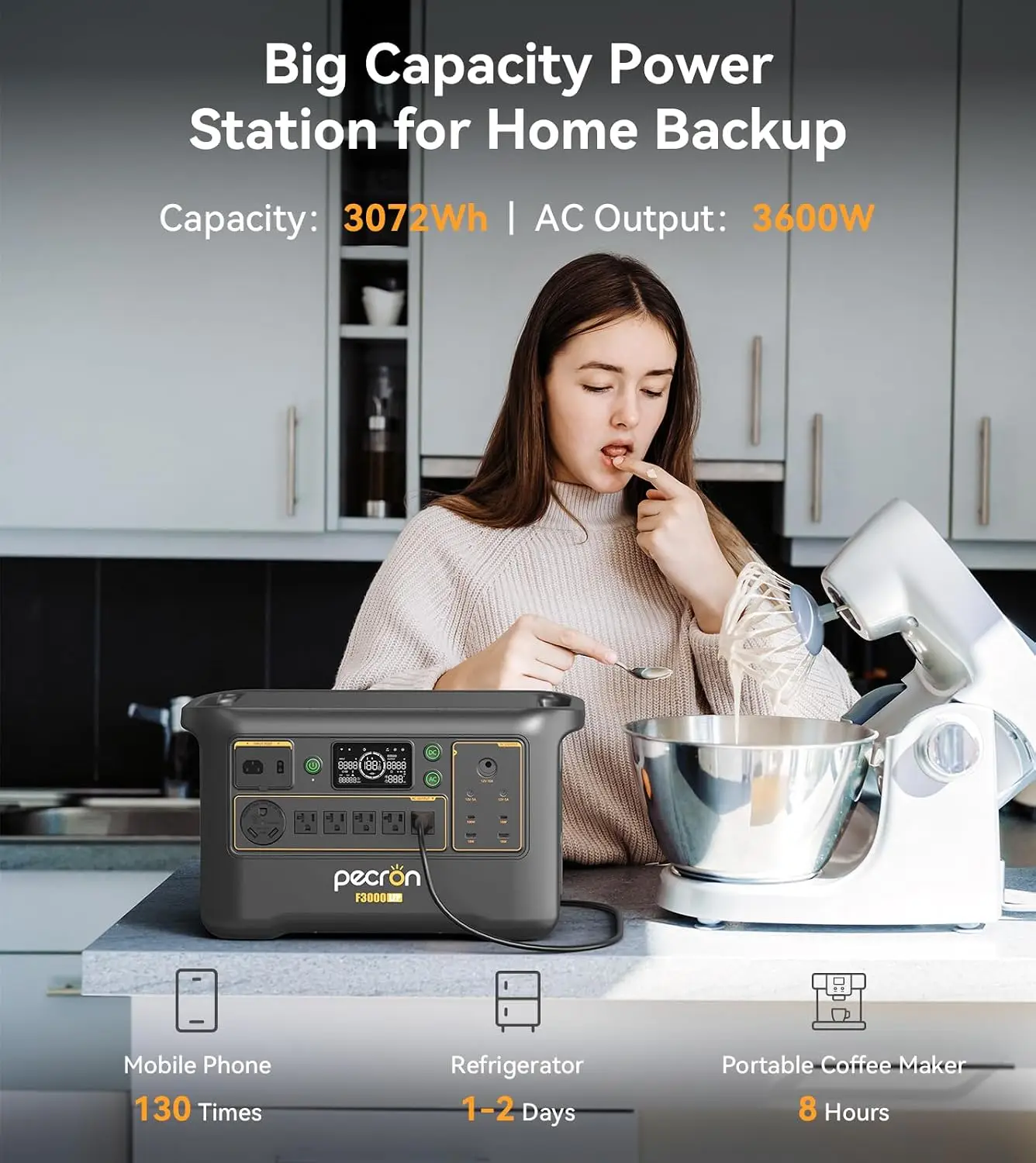 3072Wh Power Station 3600W LiFePO4 Solar Generator Fast Charging Expandable 10752Wh Home Backup Camping RV, Customized