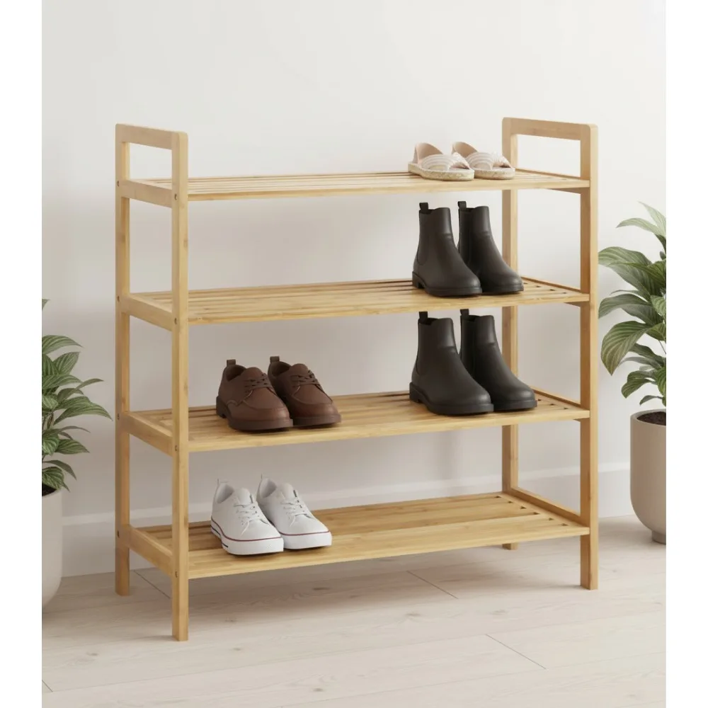 

4-уровневый бамбуковый органайзер для обуви, полка для хранения из натурального дерева для шкафа в прихожей