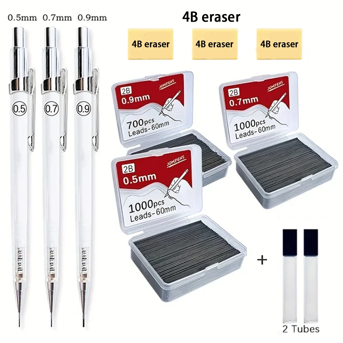 

Transparent Mechanical Pencils 0.5/0.7/0.9mm With Lead 2B 60mm Art Drawing Automatic Pencil Replaceable Refills With 2 Tubes