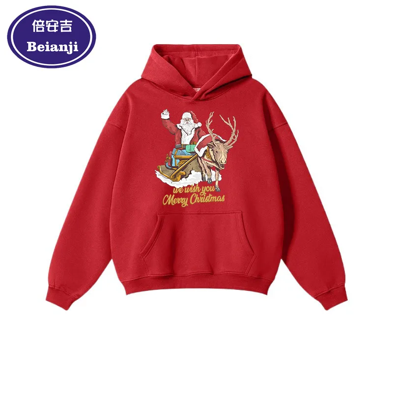 Beianji  Christmas men's hoodie casual long sleeve thick pullover men's and women's Elk old cartoon 3D printed pullover