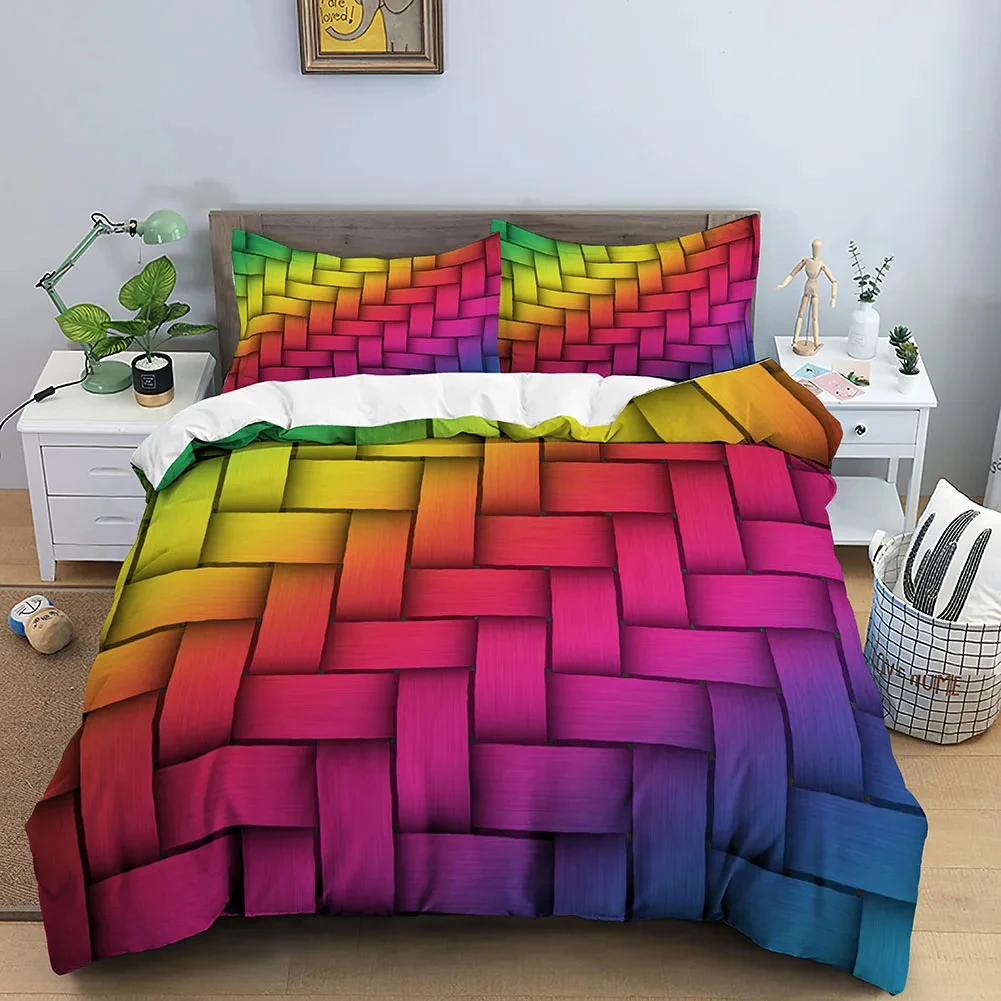 Rainbow Geometric Duvet Cover Psychedelic Twin Queen Bedding Set for Kids Adults Abstract Pattern Comforter Cover Modern Bed Set