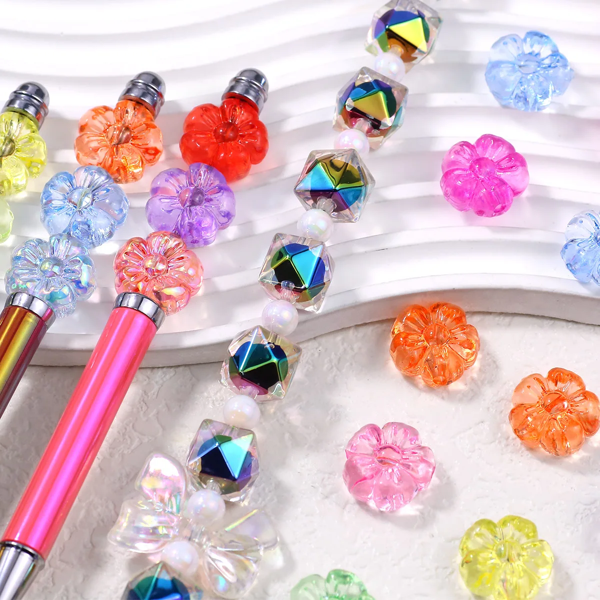 19mm Multicolor Flower Acrylic Crystal Bead Translucent Spacer Loose Beads For Jewelry Making Bracelet DIY Pen Beads Accessories