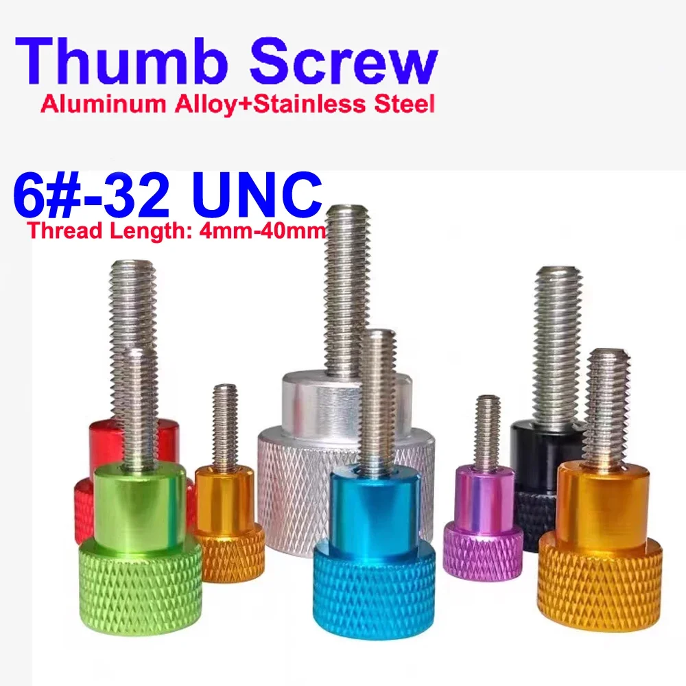 Aluminum Thumb Screws 6#-32 UNC Thread Colorful Knurled Head SUS304 Stainless Steel Hand Tighten Bolts for Camera Tripod