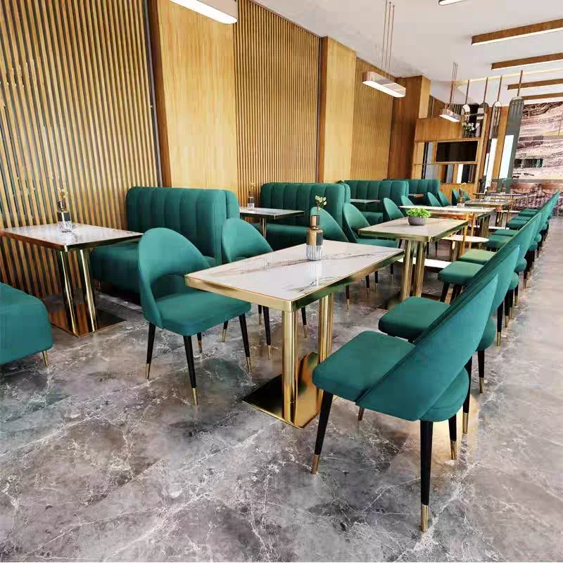 Factory price Restaurant Table And Chair Cafe Coffee Shop Restaurant Furniture Luxury Stainless Steel Marble Dining Table