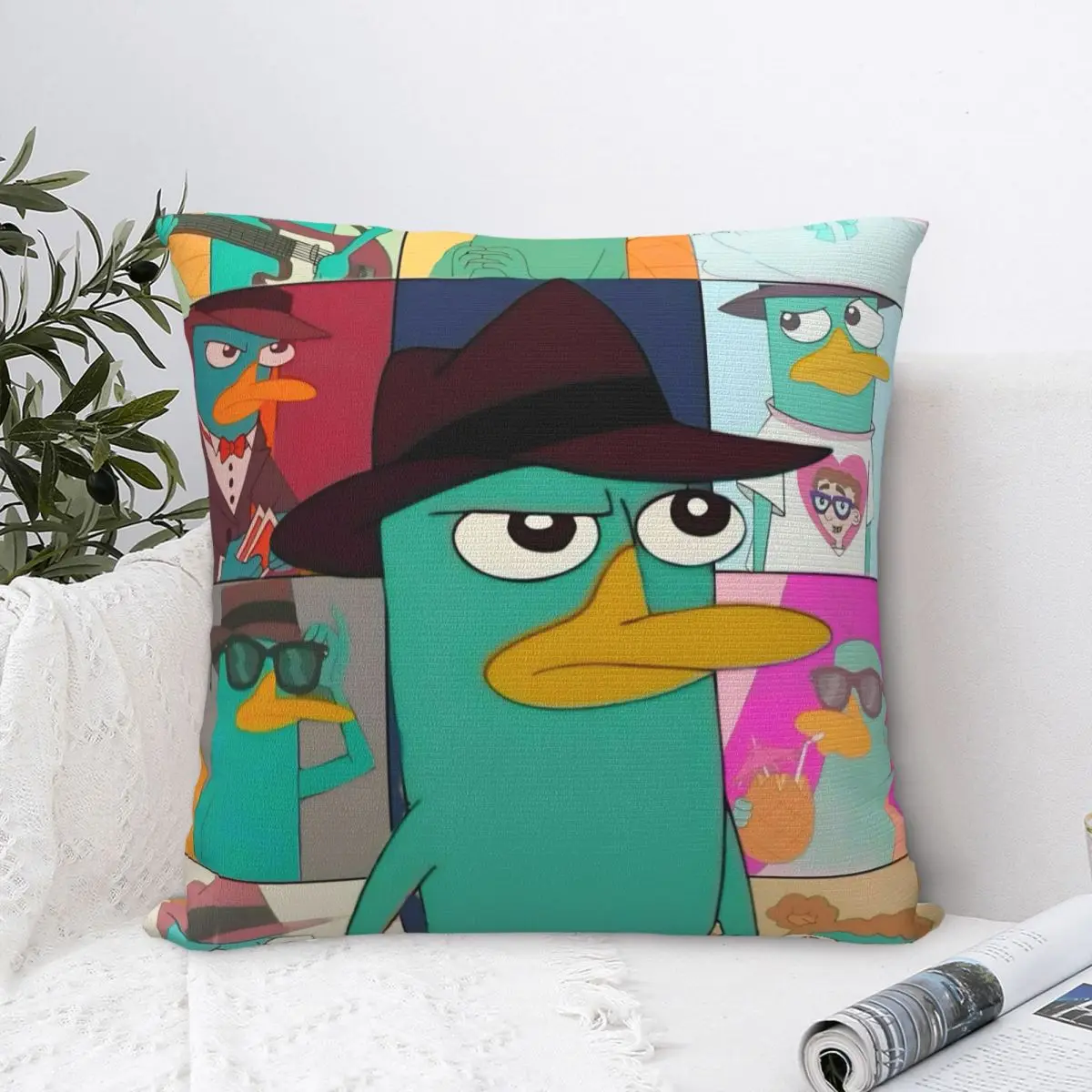 Perry The Platypus Pillow Case Kawaii Duck Cushion Cover Awesome Zippered Decorative Throw Pillow Case Cover for Car 45x45cm