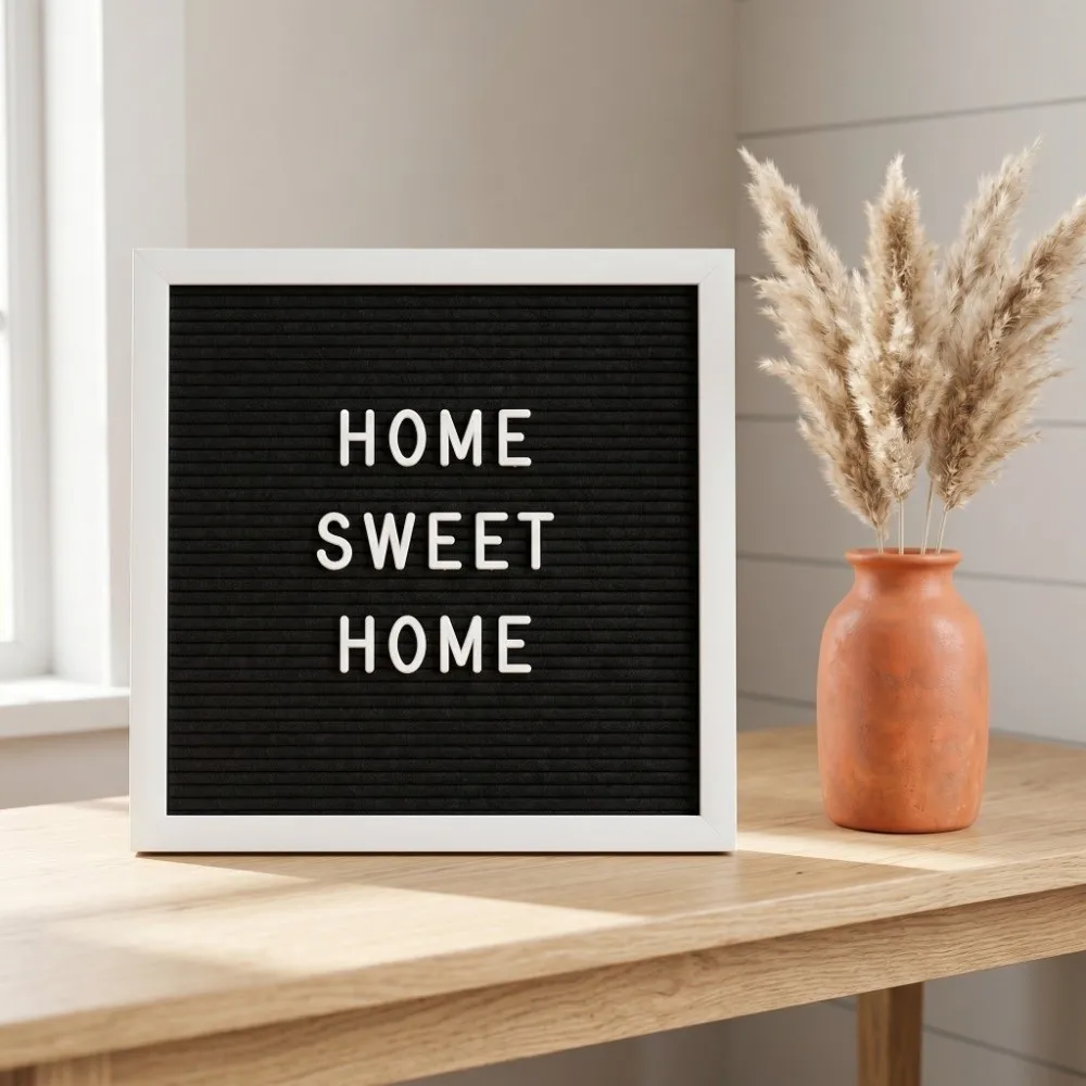 Wooden Frame Message Letter Board 10 *10 in Square Letter Board Removable Letters Black White Changeable Letter Board