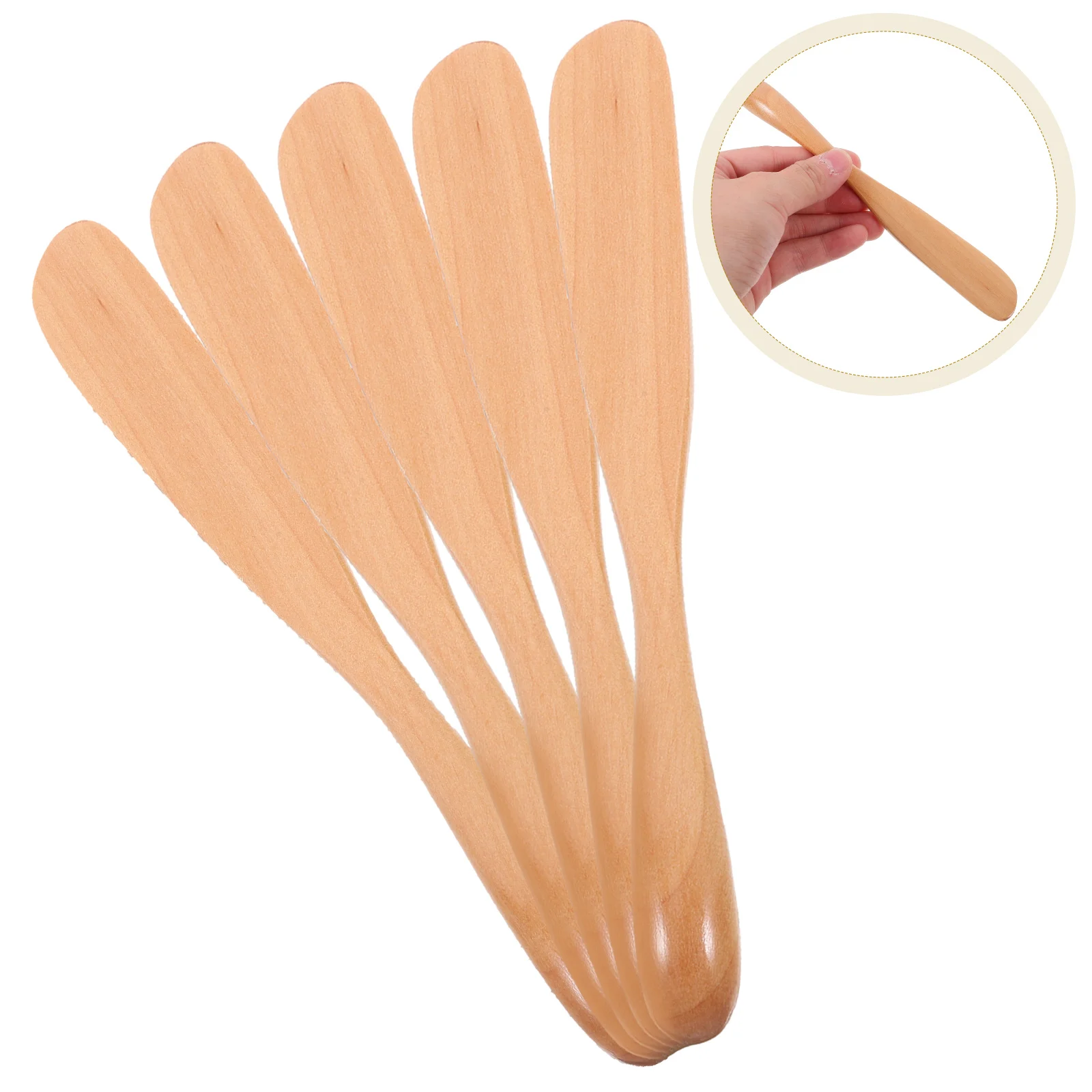 

5 Pcs Tableware Condiments Bread Knives Wooden Butter Spatulas Jam Spreader Cheese Beige