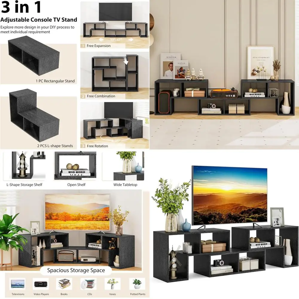 

Modern Minimalist TV Stand for 50-65 Inch TVs, DIY Wood Grain Media Console with Open Storage for Living Room
