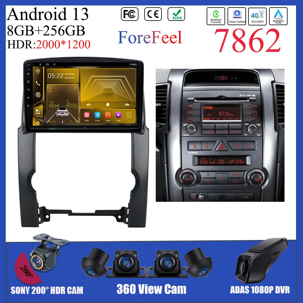 QLED HDR Android 13 For Kia Sorento 2 XM 2009 - 2012 Mirror Link Carplay Android Auto No 2din DVD Touch Screen 8 Core 5G Wifi