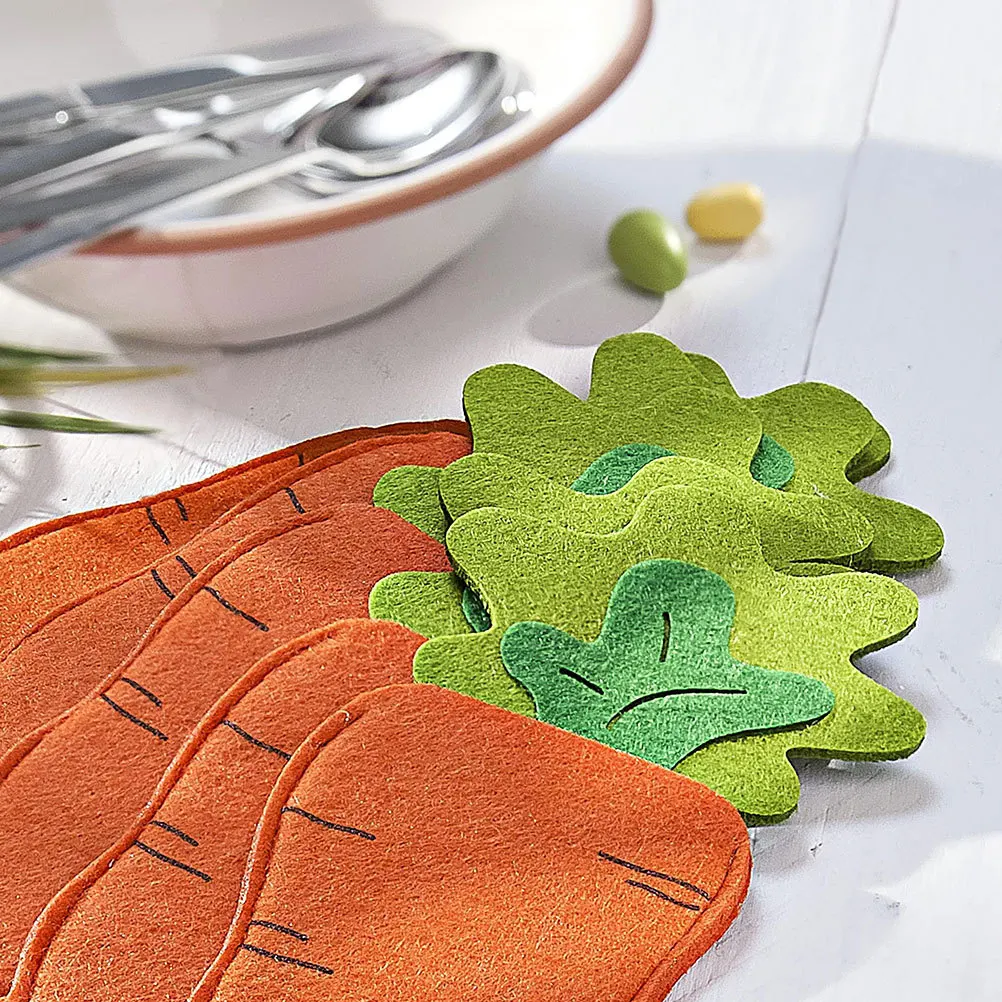 

8Pcs Easter Carrot Felt Cutlery Holder Bag Tableware Organizer Utensil Storage Easter Party Decorations Cutlery Holder for Table