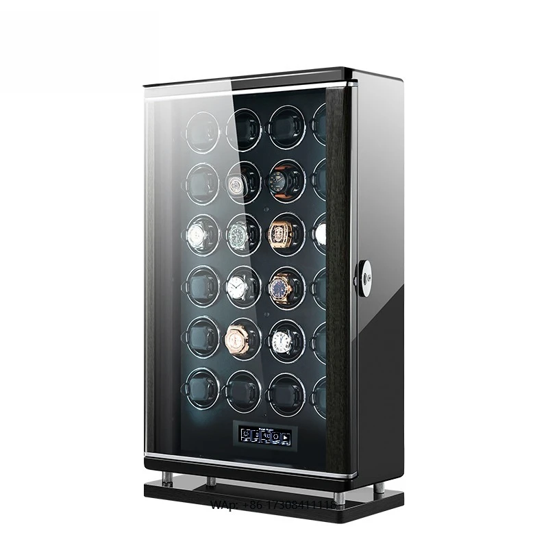 Luxury Wood Watch Winder 24 Slots Self Winding Watch Box 24 Watches Storage Case With Fingerprint Lock