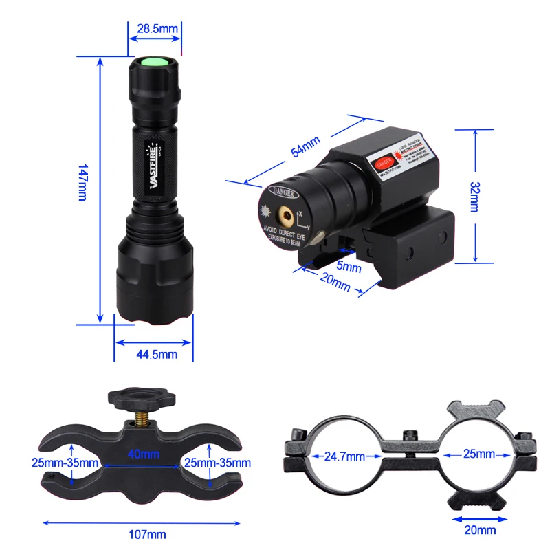 Hunting Flashlight Rifle Lantern waterproof Armas Light+Laser Dot Sight+Switch+Rail Barrel Mount+18650+Charger