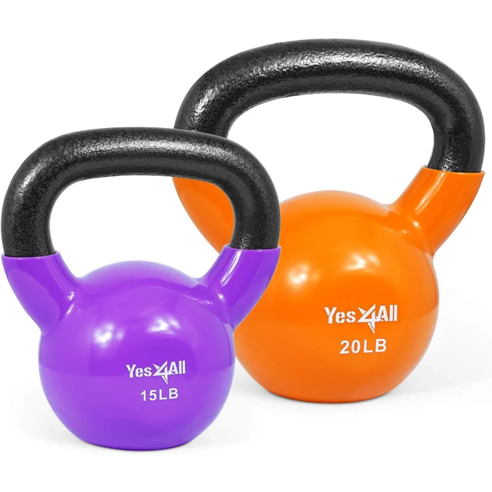 Combo Kettlebells Vinyl Coated Weight Sets Great for Full Body Workout Equipment Push up, Grip Strength and Strength Training,