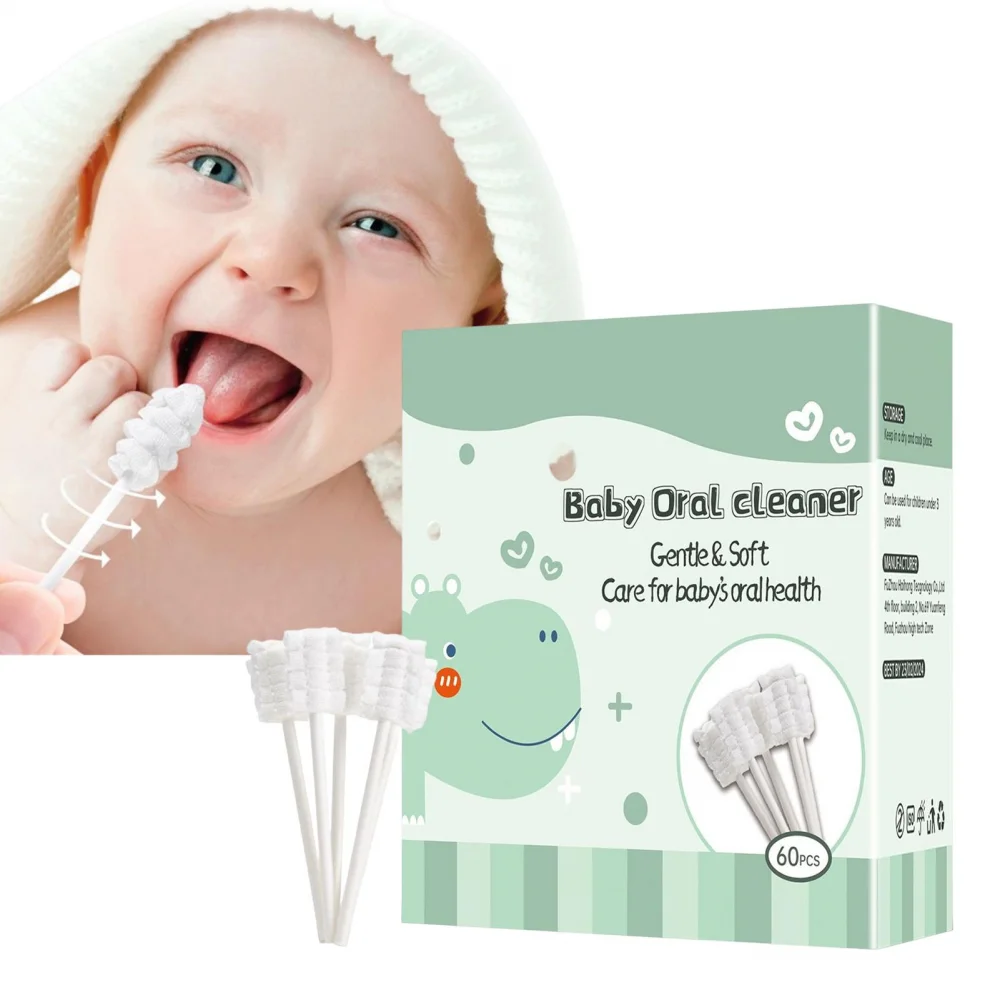 Baby Mouth Cleaner 60Pcs Disposable Infant Baby Oral Cleaning Stick Flexible Oral Tongue Gauze Gum Cleaner Soft Gauze Toothbrush