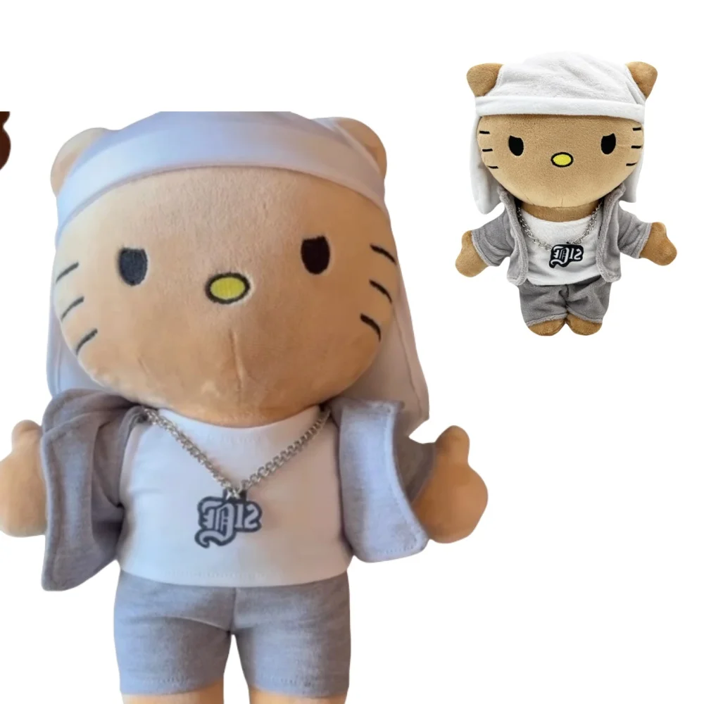

24cm Eminem Cosplay Hello Kitty Plush Doll with White Hat Figure Stuffed Toys Fans Collect Gifts Plush Toys