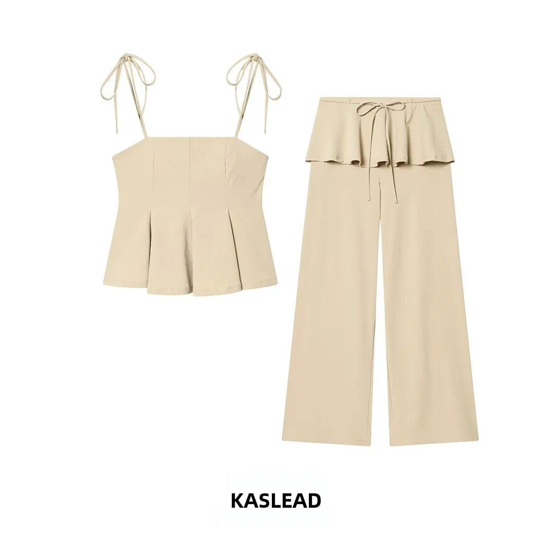 

KASLEAD New Women's Fashion Short Skirt Breeze Strapless Bottom Long Pants Spring 2026 Two-Piece Set No Brand Label