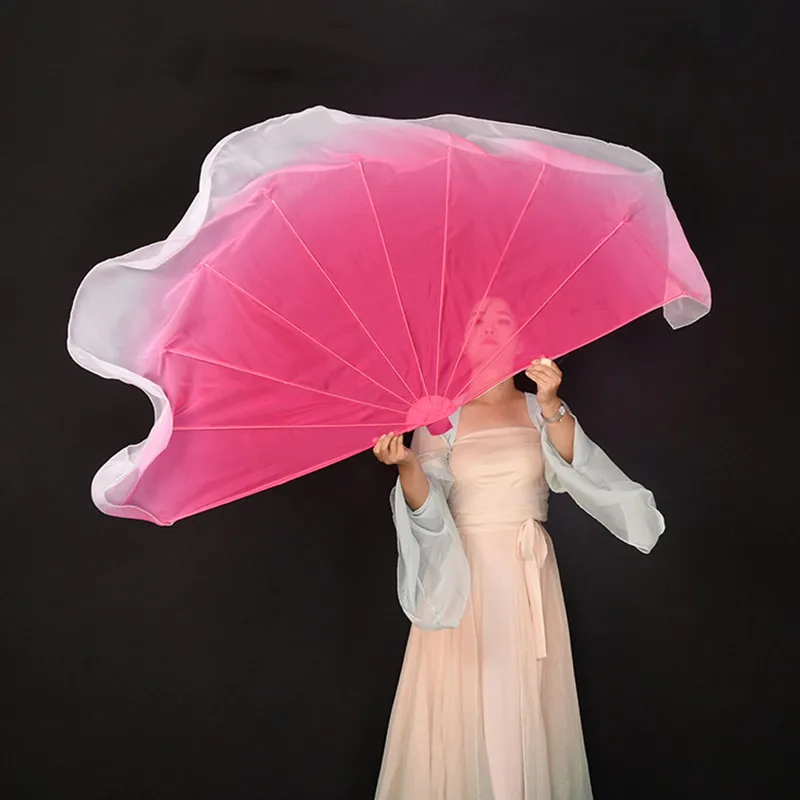 2pcs Fishbone Fan Opening Stage Props Chiffon Chinese Folk Dance Performance Gradient Colour Dance Yangko Fan Light Weight Flowy