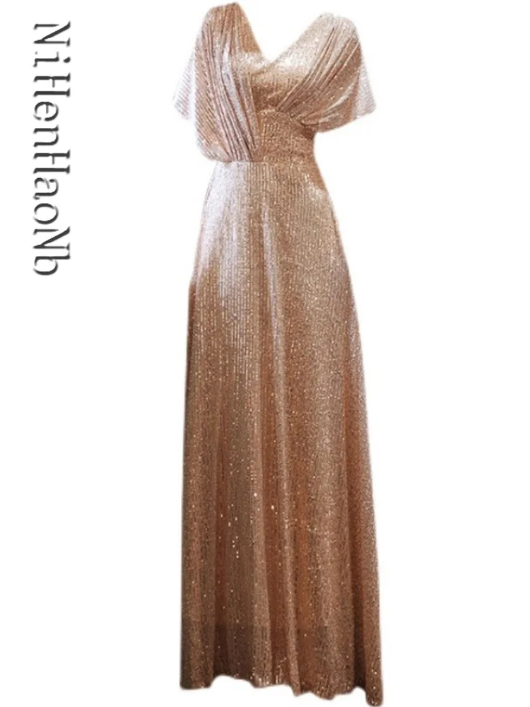 Luxury Evening Dresses Long Short Sleeves Sparkly A-Line Floor Length Prom Party Gown