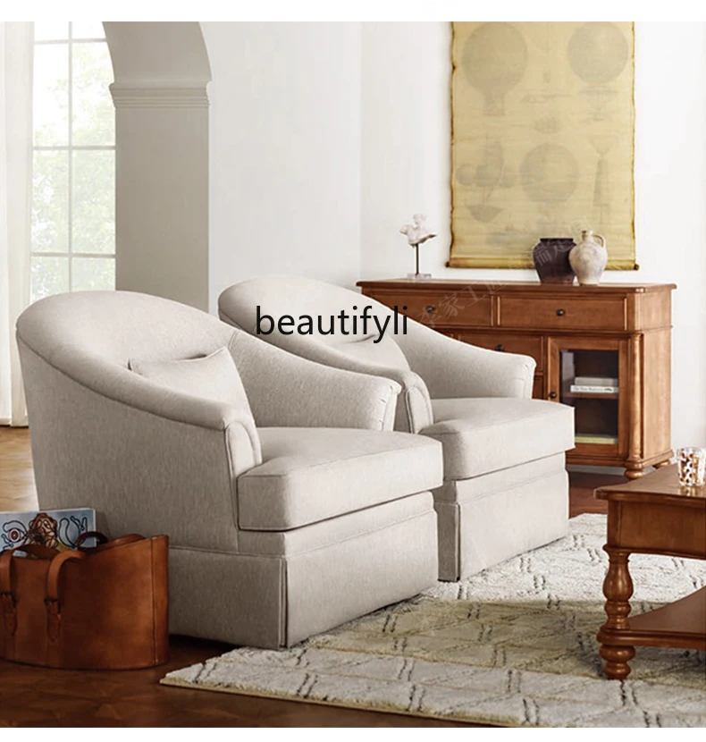 American Retro Fabric Sofa French Entry Lux Solid Wood Sofa Small Apartment Living Room High-End Soft Bag Sofa