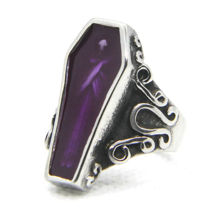 Purple Red Coffin Mummy Ring 316L Stainless Steel Jewelry Unisex Punk Biker Ring Size 7-13