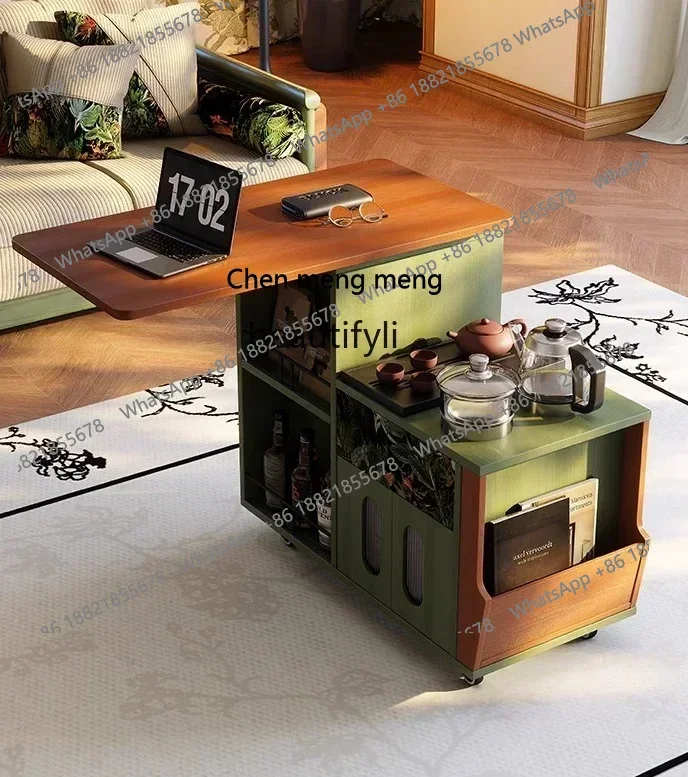ss8350 Movable side few solid wood tea cabinet French retro living room trolley Chinese antique home