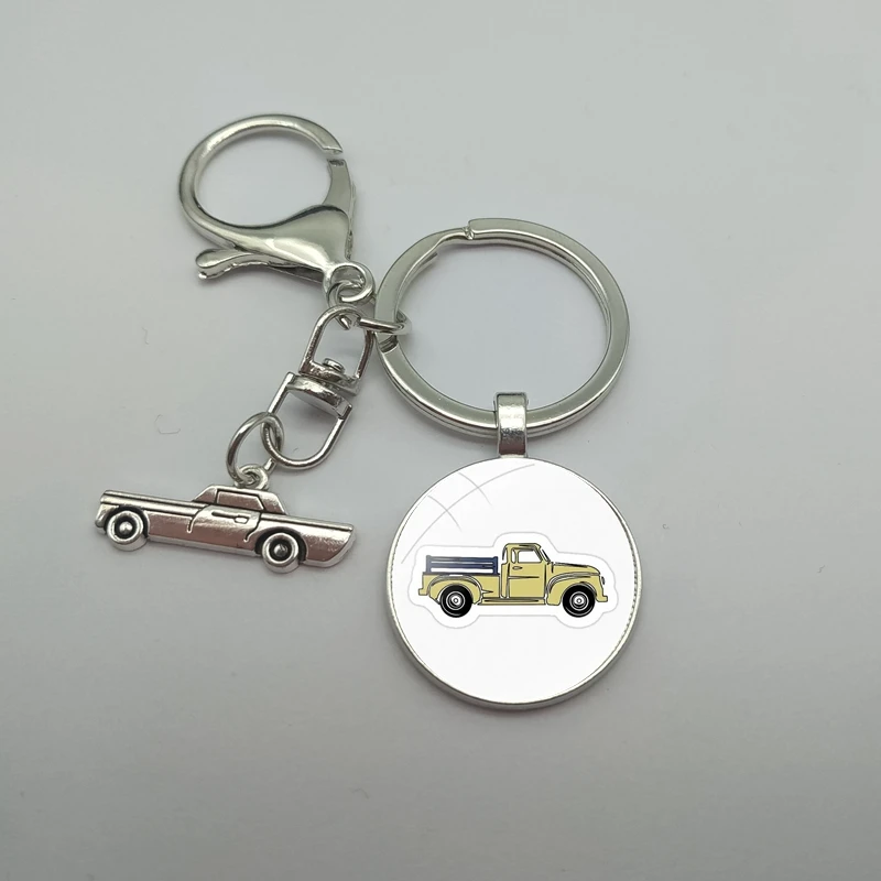 New Cartoon Car Keychain Glass Pendant Keychain Handmade Fashion Creativity Chases You Truck Men's Accessories Father's Day Gift