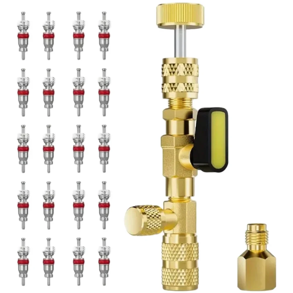 Air Conditioner Repair Tool Valve Core Removal Copper with Ball Valve Mechanism Quick Change and Multiple Size Adapters