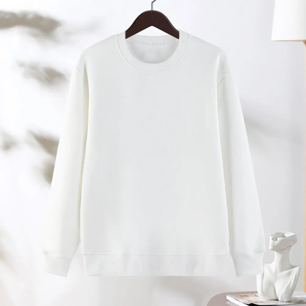 Women Autumn Top Cozy Unisex Fall Winter Sweatshirt with Elastic Thread Cuff Long Sleeves Pure Color Design for Spring for A