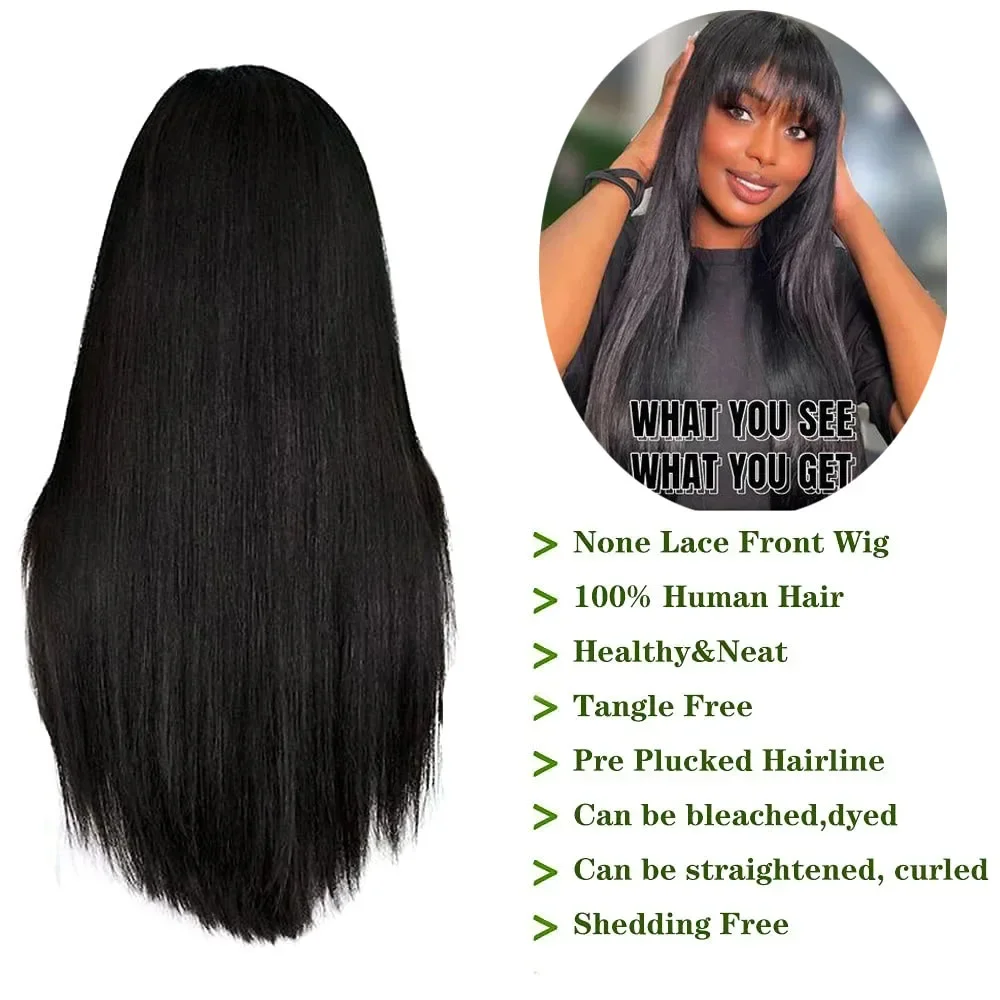 Wigs Human Hair 250% Density 3x1 HD Lace Glueless Wig With Bangs Human Hair Staight Wig with Bangs For Black Women Wear And Go image 4
