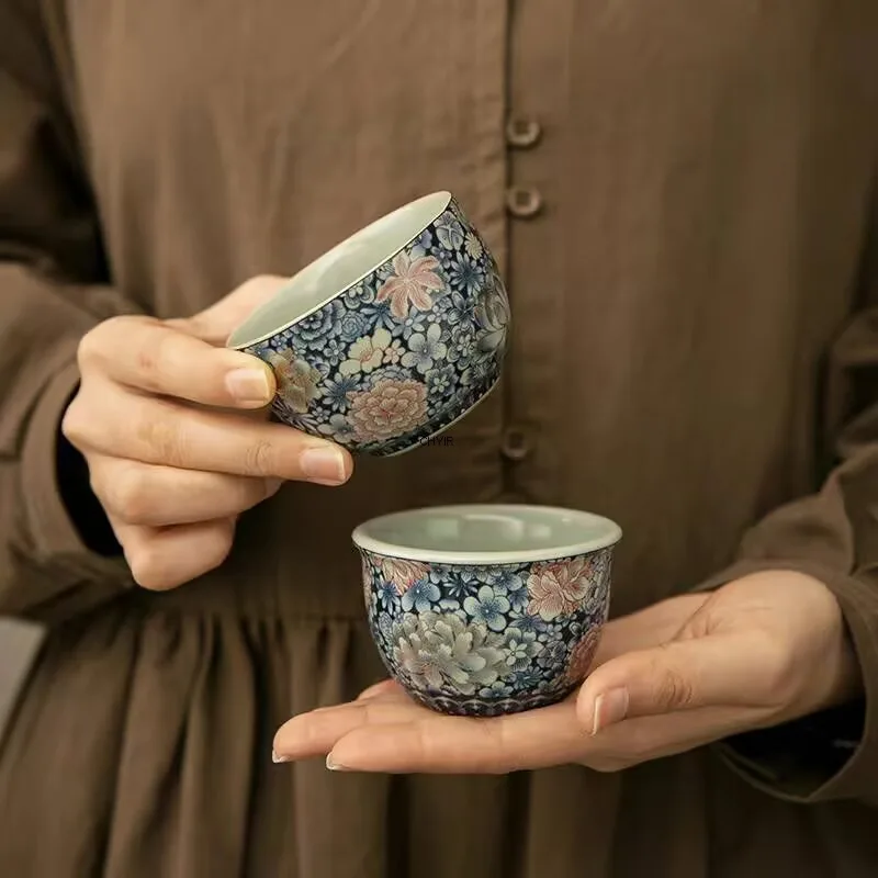 

Сине-белая чашка для чая в китайском стиле Ru Kiln Zen для медитации, чашка для дегустации