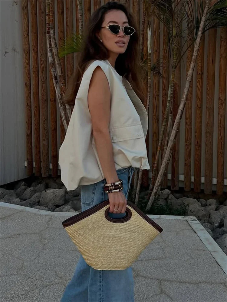 Fashion Loose Women's Vestidos Coat Sleeveless Zipper Pocket Patchwork Loose Commute Vest Jackets Female Outwear Vestidos