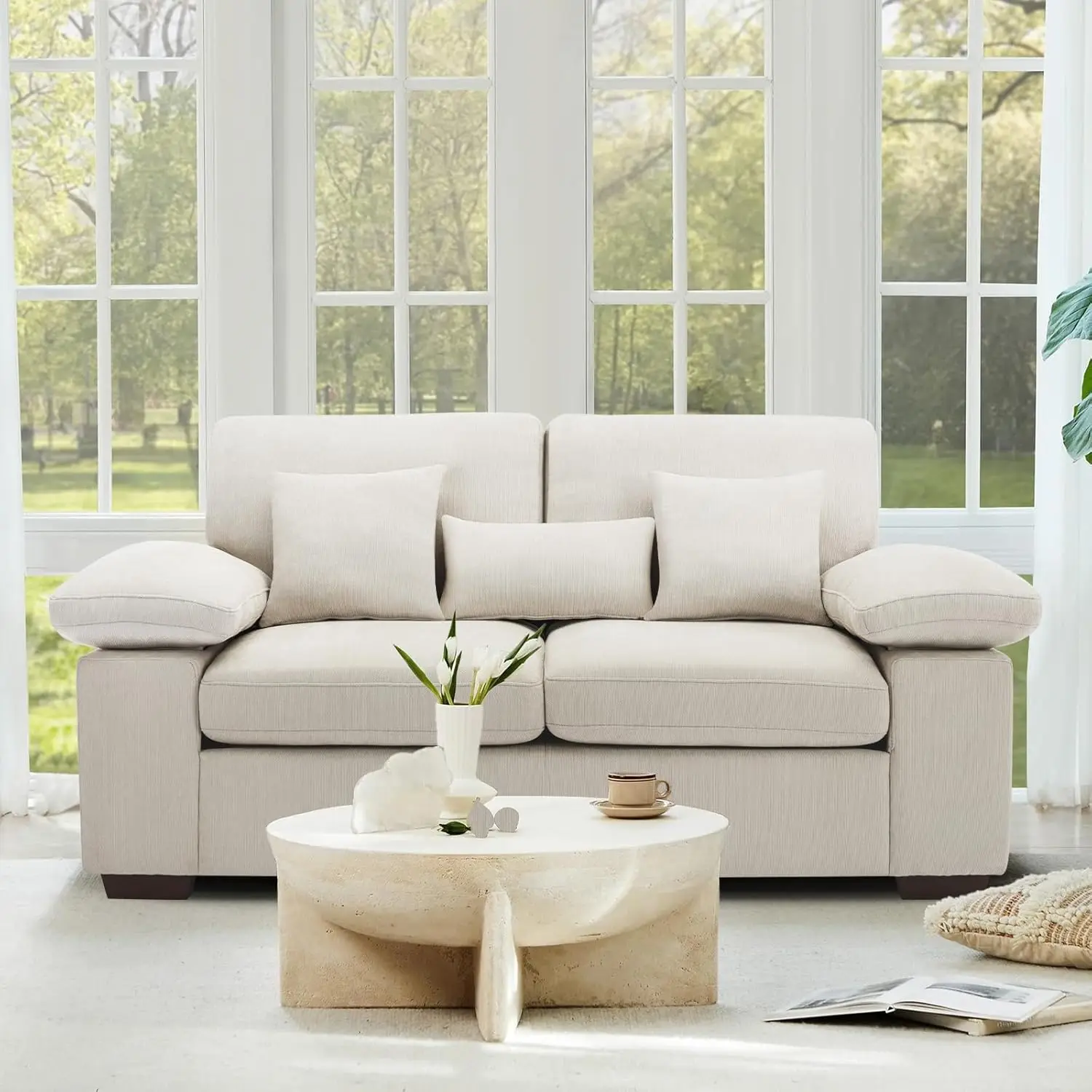 Loveseat-sofá tapizado de chenilla para sala de estar, cojines de asiento trasero extraíbles, 73"