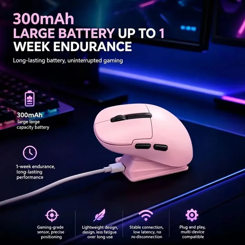 Gaming Mouse with 3 Modes Wired 2.4G Wireless Bluetooth for Office Use Rechargeable with Magnetic Charging Dock