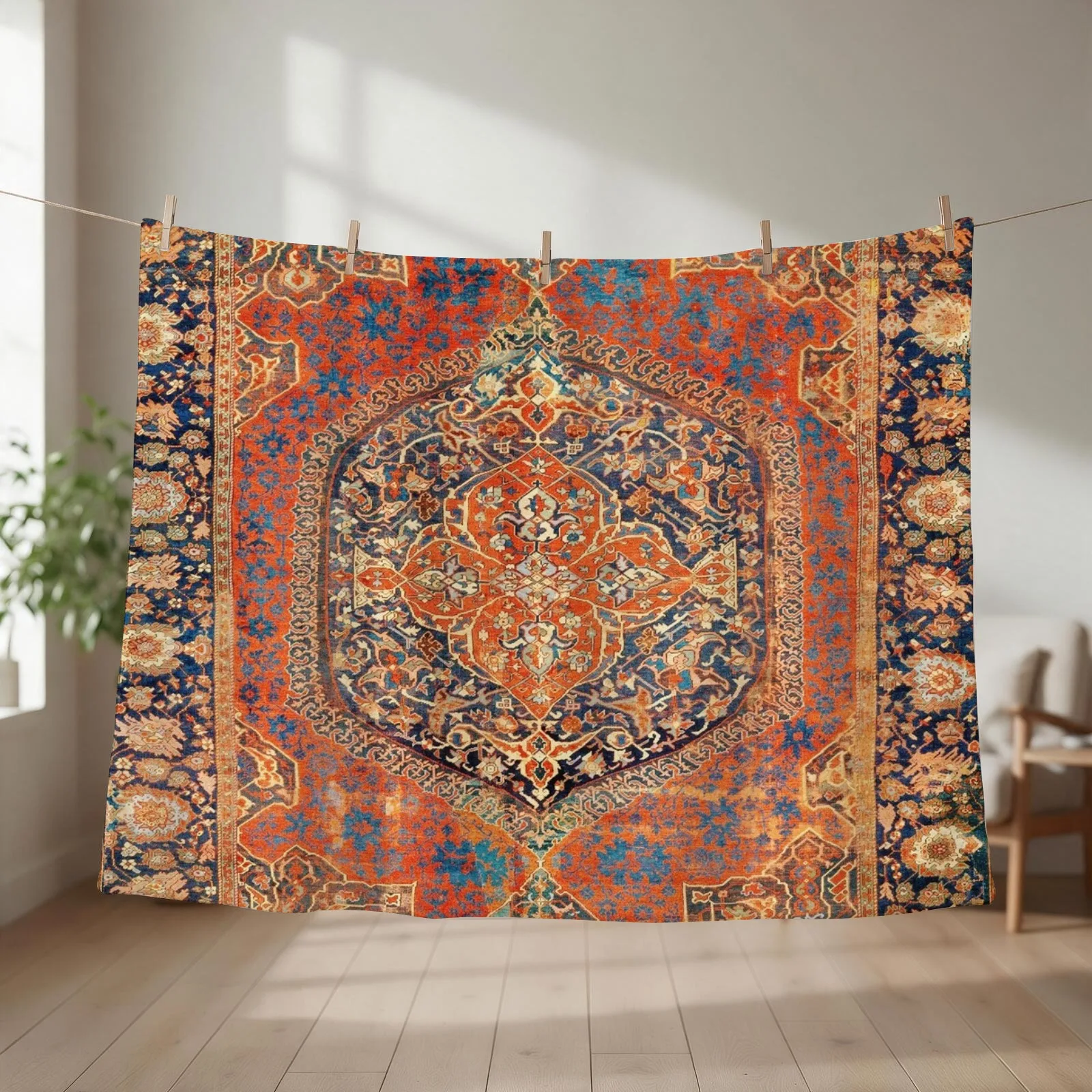 17th Century Turkish Carpet Print Throw Blanket couch cozy soft plush fuzzy picnic outdoor blanket