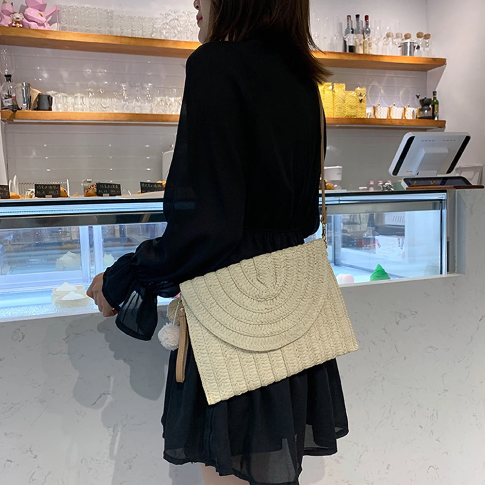 2022 Women Girls Fashion Crossbody Envelope Bag Elegant Straw Handbag Clutch Summer Beach Shoulder Bag