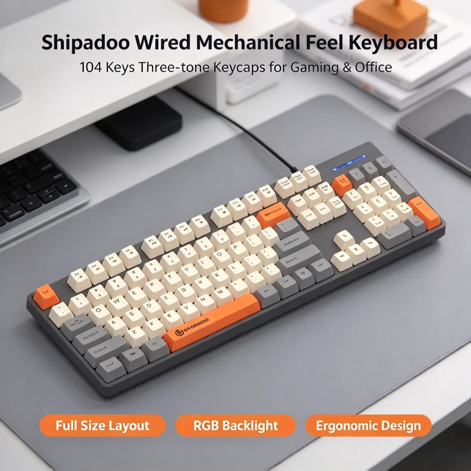 Shipadoo Wired/2.4G Wireless 104Keys Full-Size Keyboard Office Stylish Slient Click Keyboard For PC Computer Laptop Tablet
