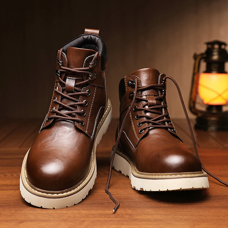 Maden Vintage 875 Ankle Boots Genuine Crazy Horse Leather Round Toe Durable High-Top Lace-Up Boots for Winter Fall Work Shoes
