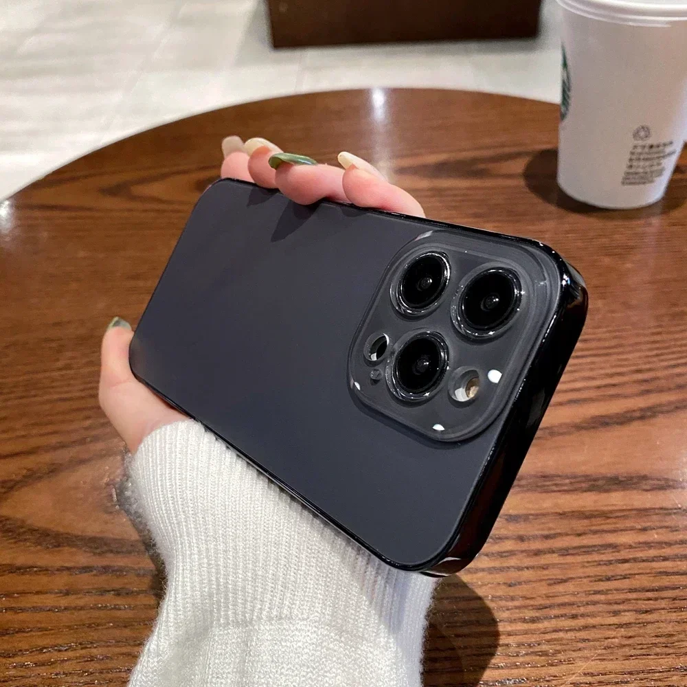 Slim Matte Case for iPhone 11 12 13 14 15 16 Pro Max Glass Lens Protector Plating Bumper Cover