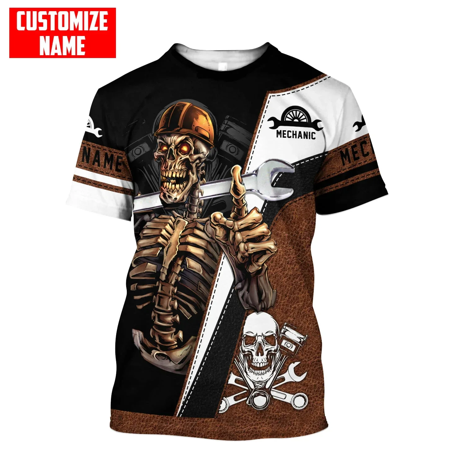 PLstar Cosmos Newest Summer Men‘s T-shirt Mechanic skull Personalized Name 3D Printed t shirt Unisex Casual Tshirt