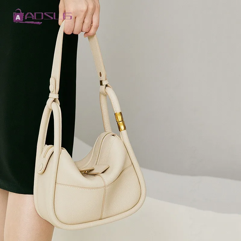 

New Womens Hundred Elegant High Sense Real Leather Underarm Popular Shoulder Bag Top Layer Cowhide Handbag Crossbody Bags