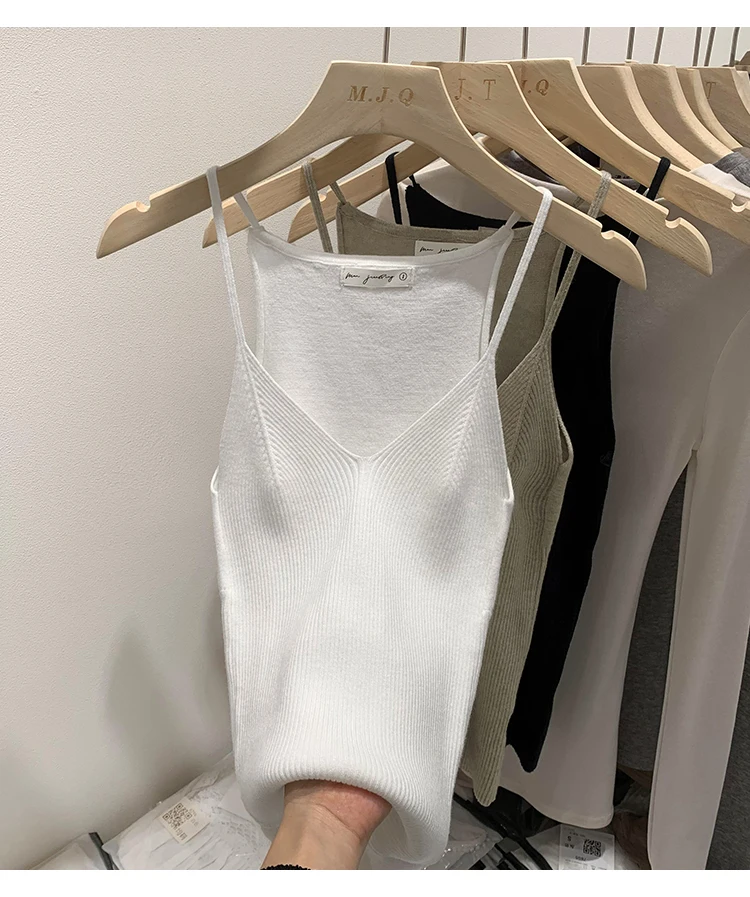 2026 Damen Sommer Ärmelloses Top Einfarbig Slim Fit V-Ausschnitt Gestricktes Oberteil Modisches Vielseitiges Basis-Layer Strick-Tanktop – Detail 12