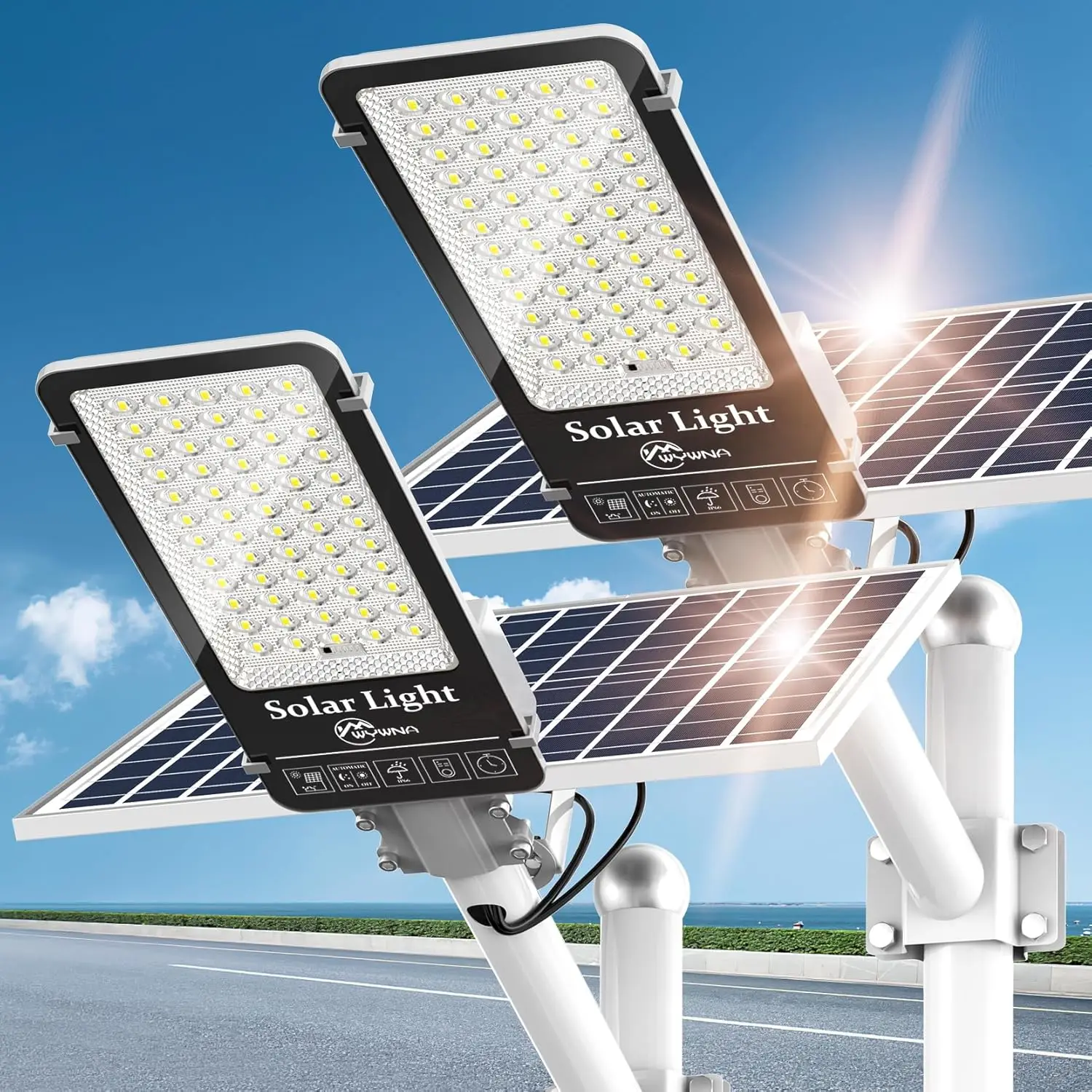 Solar Street Lights Outdoor - 6500K Commercial Dusk to Dawn, Heavy Duty Split Type LED Solar Street Light Remote Control,