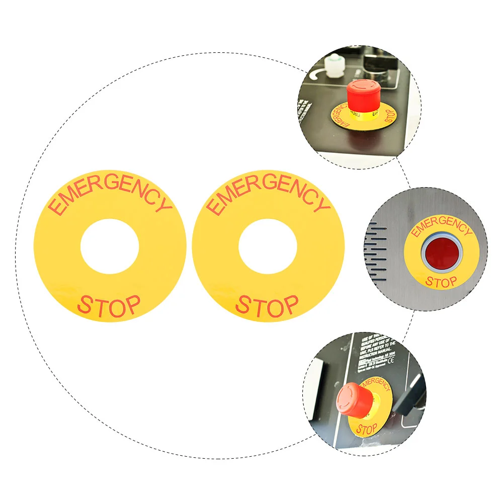 2 Pcs Equipment Warning Emergency Stop Sign Sticker Logo Factory Machinery Stickers Caution Pvc Decals