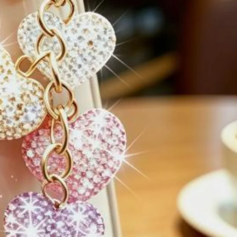 Layered Bling Crystal Heart Keychain Multi Rhinestone Bag Pendant Durable Key Holder for Women Daily Commute